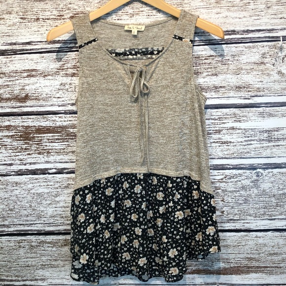 Hem & Thread Tops - Hem & Thread Tan Black Floral Sleeveless Top S